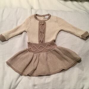Cream/tan drop waist sweater dress with front bows